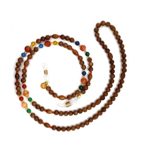 GREEN JADE GLASSES CHAIN WITH SULEIMANI AGATE, LAPIS LAZULI, YELLOW AGATE, BLUE AGATE, RED AGATE, GREEN AGATE & COCO WOOD