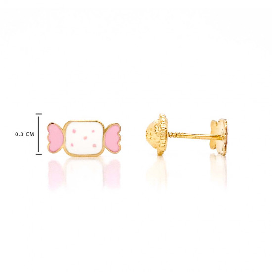 18K Gold Candy Kids With Pink And White Enamel Earrings