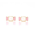 18K Gold Candy Kids With Pink And White Enamel Earrings