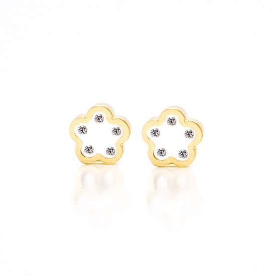 18K GOLD FLOWER WITH ZIRCON EARRINGS