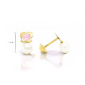18K GOLD BUTTERFLY PINK ENAMEL WITH PEARL EARRINGS