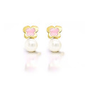 18K GOLD BUTTERFLY PINK ENAMEL WITH PEARL EARRINGS