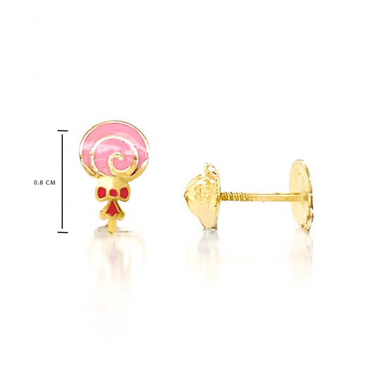 18K GOLD LOLIPOP PINK ENAMEL EARRINGS