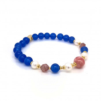 BRACELET WITH RHODOCHROSITE STONES, PEARL, BLUE AGATE AND CHERRY QUARTZ