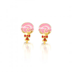 18K GOLD LOLIPOP PINK ENAMEL EARRINGS