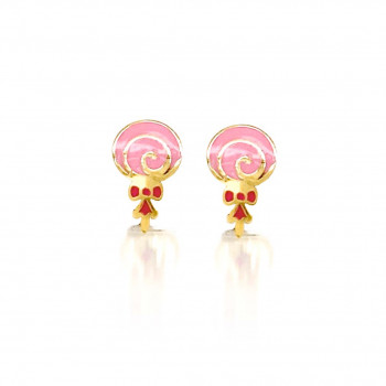18K GOLD LOLIPOP PINK ENAMEL EARRINGS