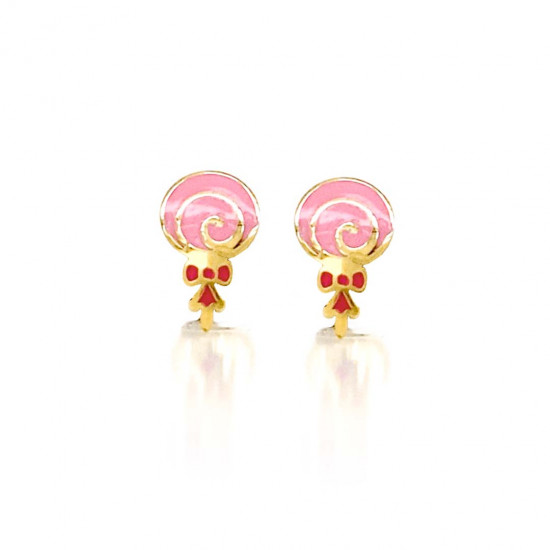 18K GOLD LOLIPOP PINK ENAMEL EARRINGS