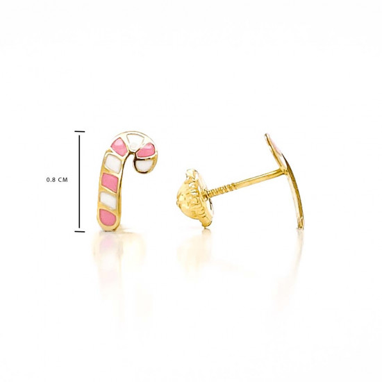 18K GOLD CANDY WHITE AND PINK ENAMEL EARRINGS