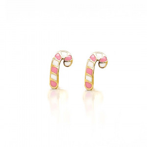 18K GOLD CANDY WHITE AND PINK ENAMEL EARRINGS