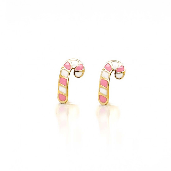 18K GOLD CANDY WHITE AND PINK ENAMEL EARRINGS