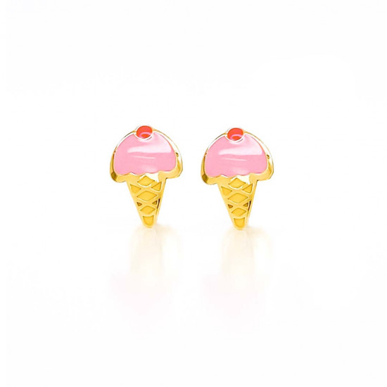 18K GOLD ICE CREAM PINK ENAMEL EARRINGS