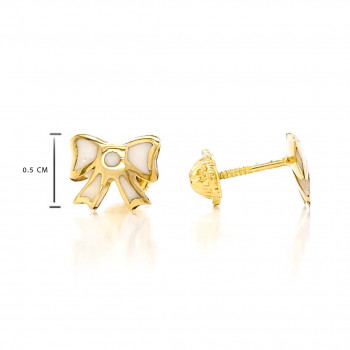 18K GOLD RIBBON WHITE ENAMEL EARRINGS