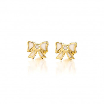 18K GOLD RIBBON WHITE ENAMEL EARRINGS