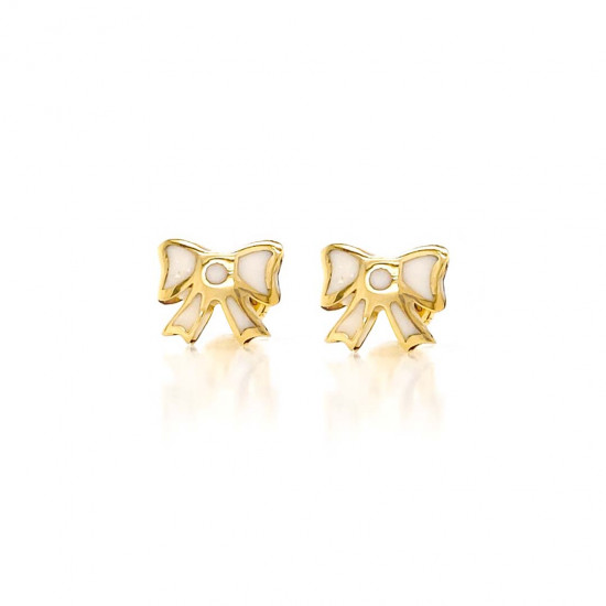 18K GOLD RIBBON WHITE ENAMEL EARRINGS