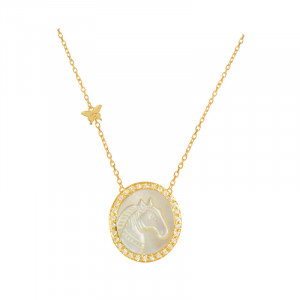 Gold chain 18k with horse seashell with diamond 