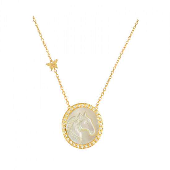 Gold chain 18k with horse seashell with diamond 