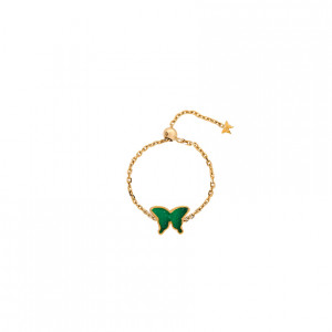 Green Agate Butterfly Ring Chain, 18K Gold