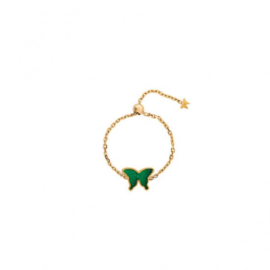 Green Agate Butterfly Ring Chain, 18K Gold