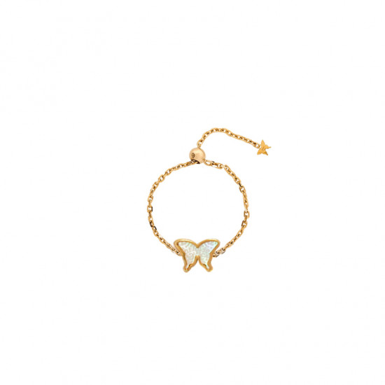 White seashell Butterfly Ring Chain,18K Gold ( small size ) 