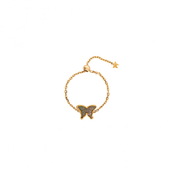 Black Seashell Butterfly Ring Chain, 18K Gold ( small size )