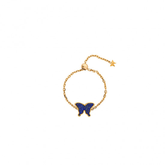 lapis Butterfly Ring Chain , 18K Gold ( small size ) 
