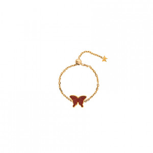 Red Agate Butterfly Ring Chain, 18K Gold ( small size )
