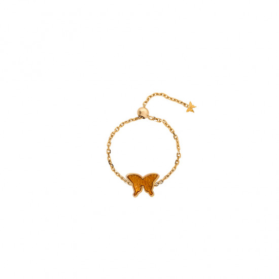 Tiger Eye Butterfly Ring Chain, 18K Gold ( small size)