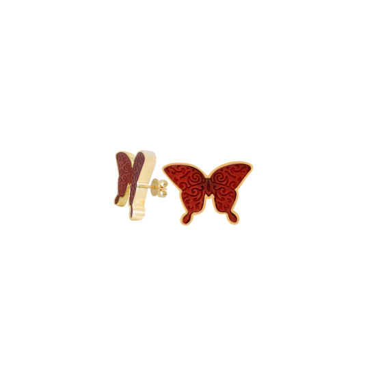 18k Gold Earring Glanz Butterfly with Red Agate ( medium size )