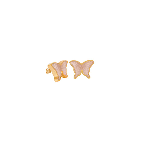 18k Gold earring Glanz Butterfly with Pink Quartz ( small size )