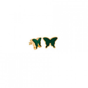 18K Gold Earring Butterfly With Green Agate ( small size )