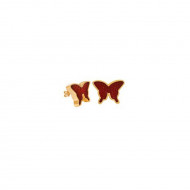 18K Gold Earring Butterfly With Red Agate ( small size )