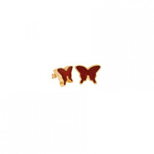18K Gold Earring Butterfly With Red Agate ( small size )