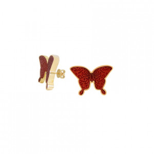 18K Gold Earring Butterfly With Red Agate ( large size )