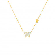 White Mop Butterfly Neckless, 18K Gold ( small size )