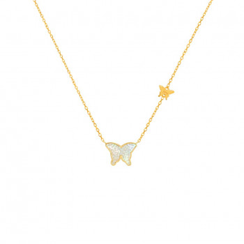 White Mop Butterfly Neckless, 18K Gold ( small size )