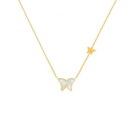 White Mop Butterfly Neckless, 18K Gold ( small size )