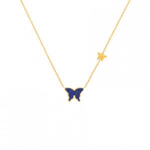 Lapis Butterfly Neckless, 18K Gold ( small size )