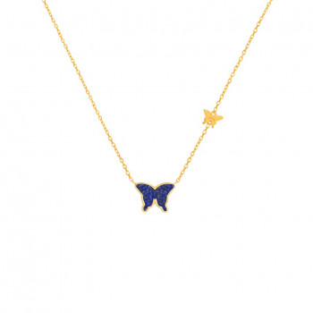 Lapis Butterfly Neckless, 18K Gold ( small size )
