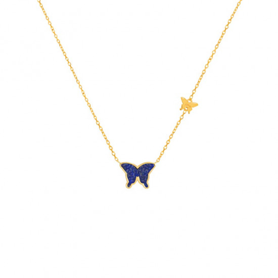 Lapis Butterfly Neckless, 18K Gold ( small size )