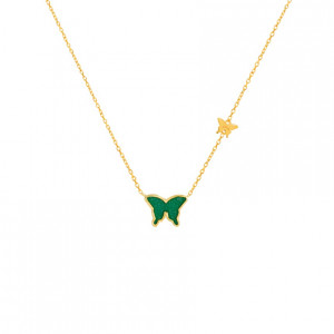 Green Agate Butterfly Neckless, 18k Gold ( small size ) 