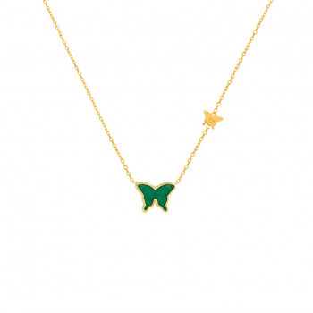 Green Agate Butterfly Neckless, 18k Gold ( small size ) 
