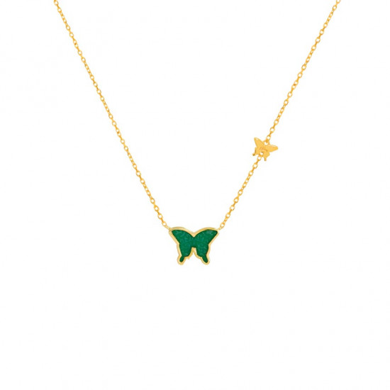 Green Agate Butterfly Neckless, 18k Gold ( small size ) 