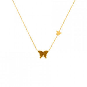 Tiger Eye Butterfly Neckless, 18K gold ( small size )