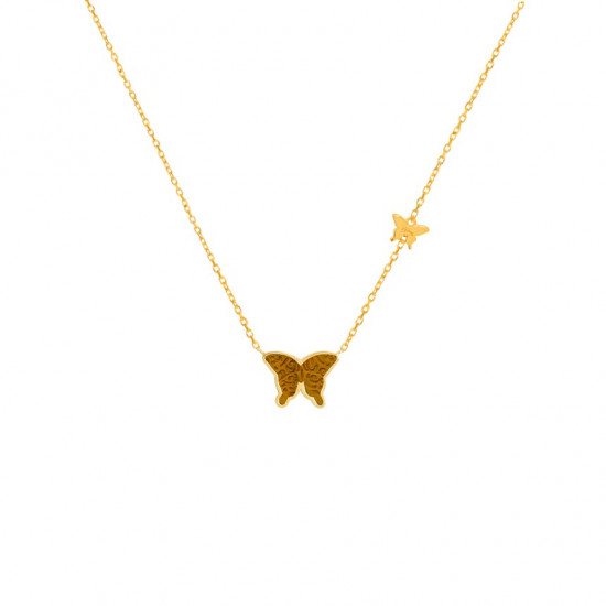 Tiger Eye Butterfly Neckless, 18K gold ( small size )