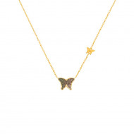 Black Mop Butterfly Neckless, 18K Gold ( small size )