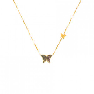 Black Mop Butterfly Neckless, 18K Gold ( small size )