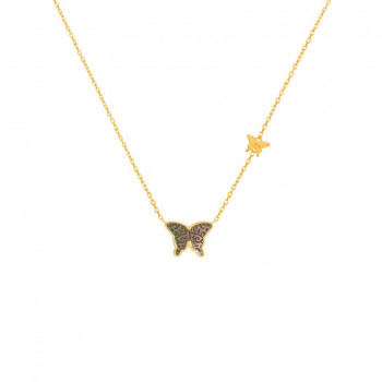 Black Mop Butterfly Neckless, 18K Gold ( small size )