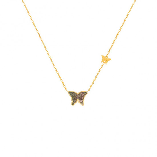 Black Mop Butterfly Neckless, 18K Gold ( small size )
