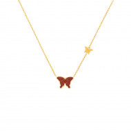 Red Agate Butterfly Neckless, 18K Gold ( small size )