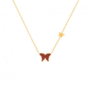 Red Agate Butterfly Neckless, 18K Gold ( small size )